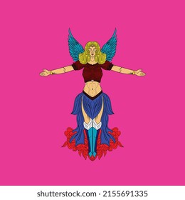 winged angel vector illustration, suitable for screen printing, logos, mascots, posters, etc