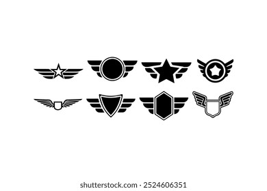 Winged Badge Icons Set with Stars and Shields. Vector illustration design.