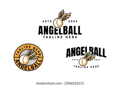 winged baseball or baseball with wings logo design collection with modern, label and emblem style for baseball sport club, tournament, t-shirt and merchandise designs  