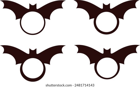 Winged Bat Monogram Silhouete, Black and White,Premium Quality Bat Vector Illustration