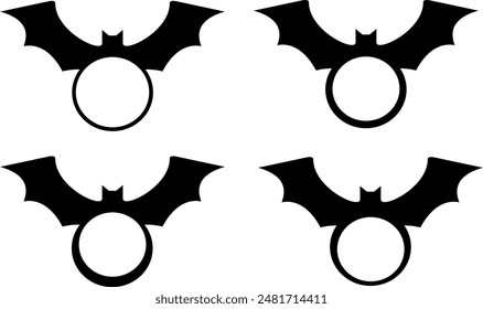 Winged Bat Monogram Silhouete, Black and White,Premium Quality Bat Vector Illustration
