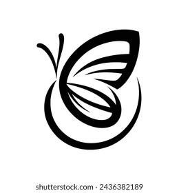 Winged Beauty Butterfly Logo Silhouette Clipart Image