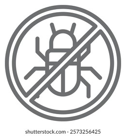 Winged beetle ban line icon, prohibited elements concept. Vector graphics. Insect, pest bugs forbidden sign on white background, outline style icon for mobile or web design