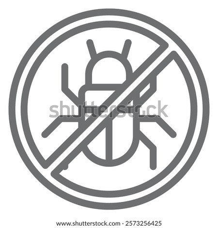 Winged beetle ban line icon, prohibited elements concept. Vector graphics. Insect, pest bugs forbidden sign on white background, outline style icon for mobile or web design