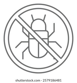 Winged beetle ban thin line icon, prohibited elements concept. Vector graphics. Insect, pest bugs forbidden sign on white background, outline style icon for mobile or web design