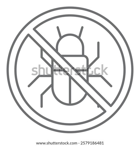 Winged beetle ban thin line icon, prohibited elements concept. Vector graphics. Insect, pest bugs forbidden sign on white background, outline style icon for mobile or web design