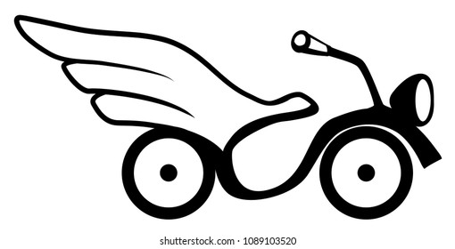 Winged bike symbol stencil black, vector illustration, horizontal, isolated