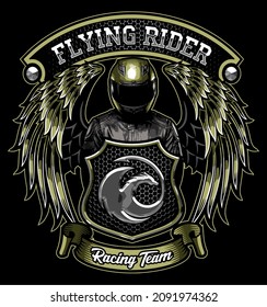 Winged Biker Wearing Leather Jacket, Patch Biker, Green Cool Helmet, Chrome Dragon, Naked Bike, T-shirt Design, Motorcycle Club, Motorradfahrer, Motorrijder, Motard