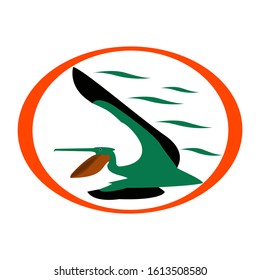 winged bird with side position, the bird's head facing sideways staring forward, circle background, abstract on its tail a little leaf with additional orange circle