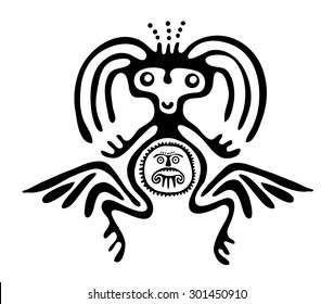 winged black alien in native style, vector illustration