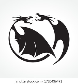 winged black dragons, vector logo icon
