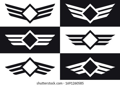 Winged Blank Rhombus with Place for Your Logo or Game Emblem. Stylized Simple Stripes as Wings. Wing Shape Silhouette