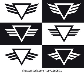 Winged Blank Triangle with Place for Your Logo or Game Emblem. Stylized Simple Stripes as Wings. Wing Shape Silhouette