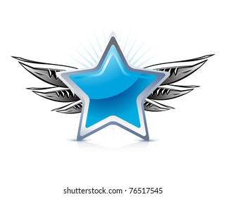 winged blue star on white