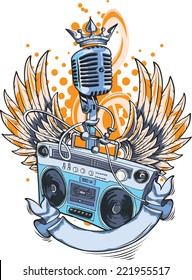 Winged boom box & microphone