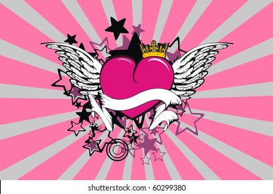 winged cartoon heart wallpaper in vector format very easy to edit