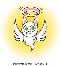 winged cat spirit was flying vector illustration