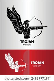 Winged centurion warrior archer. An illustration of elegant warrior archer character combines with text. Winged Trojan warrior