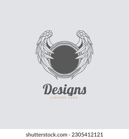 Winged circle emblem. winged circle logo design template.