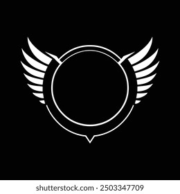 winged circle frame. black and white. flat design style. suitable for logos, mascots, graphics, etc. vector design template