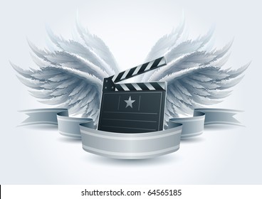 Winged clapboard banner illustration  Elements are layered separately in vector file  Easy editable 
