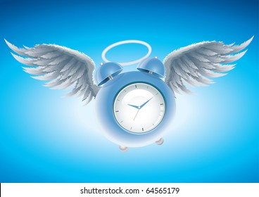 Winged clock vector illustration. CMYK color mode. Elements are layered separately in vector file.