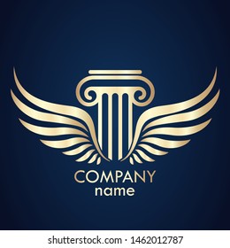 Winged Column Modern Design Golden Logo