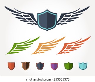 Winged crest flat design over white background.
