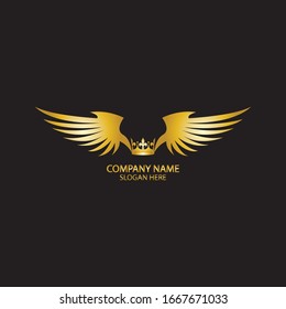 logo dorado de la corona alada / ilustración vectorial.