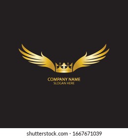 winged crown golden logo / vector illustration.