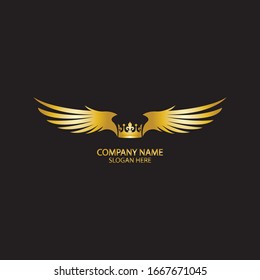 winged crown golden logo / vector illustration.