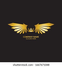 logo dorado de la corona alada / ilustración vectorial.