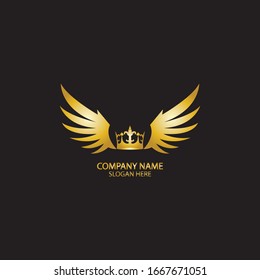 winged crown golden logo / vector illustration.