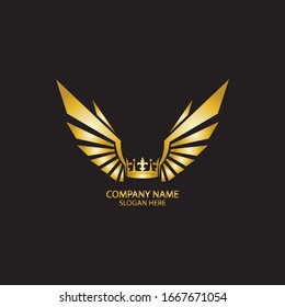 winged crown golden logo / vector illustration.