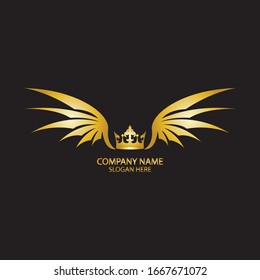 logo dorado de la corona alada / ilustración vectorial.