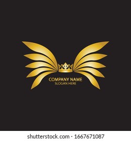 winged crown golden logo / vector illustration.