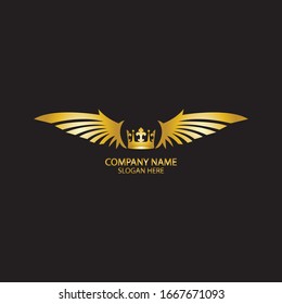 winged crown golden logo / vector illustration.