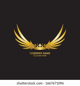 winged crown golden logo / vector illustration.