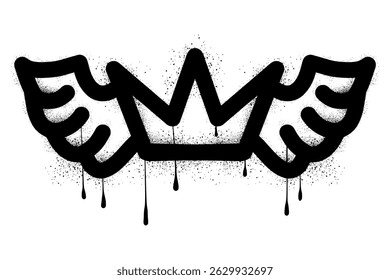 Winged crown graffiti with black spray paint