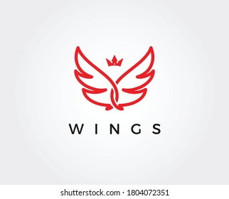 winged crown red logo / vector illustration