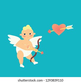 Winged Cupid with arrows in his hands aiming at the heart
