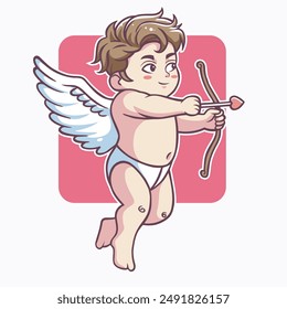 winged cupid baby holding arrows and heart bow. Cartoon Vector Icon Illustration people culture Isolated