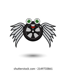 Winged cute wheel character design illustration