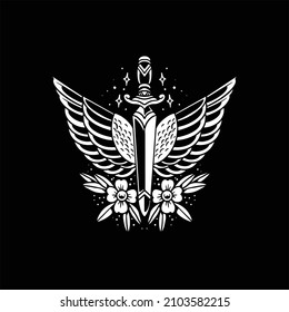 winged dagger tattoo vector design