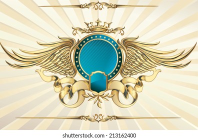 Winged decorative golden insignia emblem