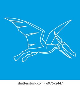 Winged dinosaur icon blue outline style isolated vector illustration. Thin line sign