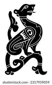 Winged Dog Silhouette. Ancient Folk Fertility Symbol. Vector clipart isolated on white.