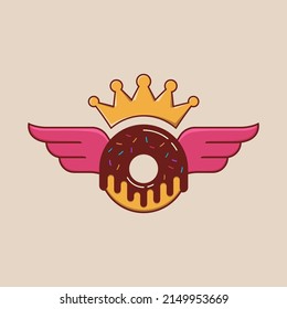 Diseño del logo de la plantilla de donut alado o de volante con corona en formato vectorial adecuado para el negocio de la alimentación