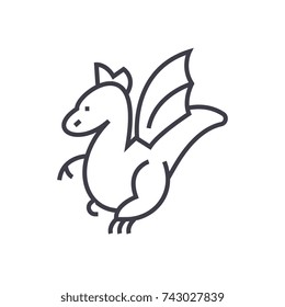 winged dragon concept vector thin line icon, symbol, sign, illustration on isolated background