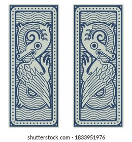 Winged Dragon. Illustration in the Scandinavian Celtic style, isolated on white, vector illustration